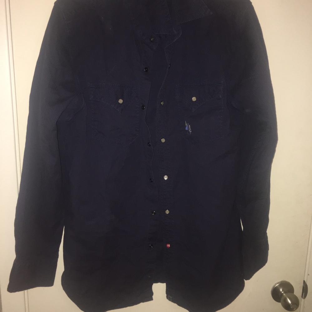 The North Face Men’s Large Navy Textured Pearl Snap Down Embroidered Shirt